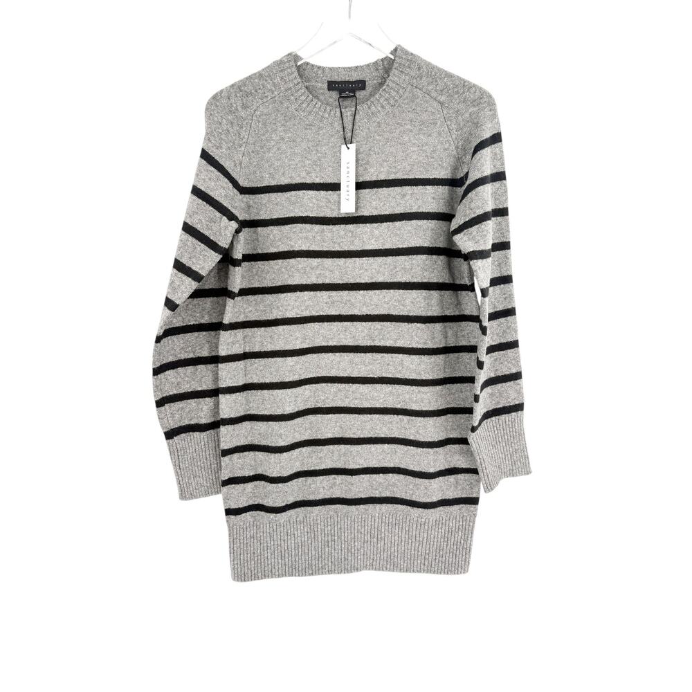 SANCTUARY Dress Size S NEW Gray Black Stripe Mini So Soft Sweater Dress Long - Picture 3 of 8